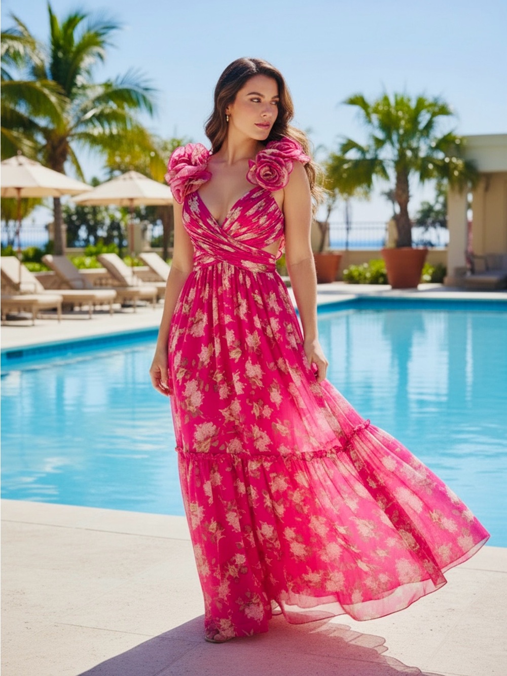 Antonio Melani NWT Manila Rosette Maxi Pink Floral $349 Size 12